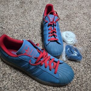 *Size 13* Adidas Men’s Athletic Sneakers in Blue with Red Accents